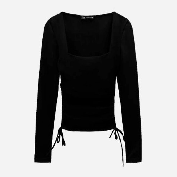 Zara‎ Ruched Square - Neck Long sleeve Top - Picture 9 of 11